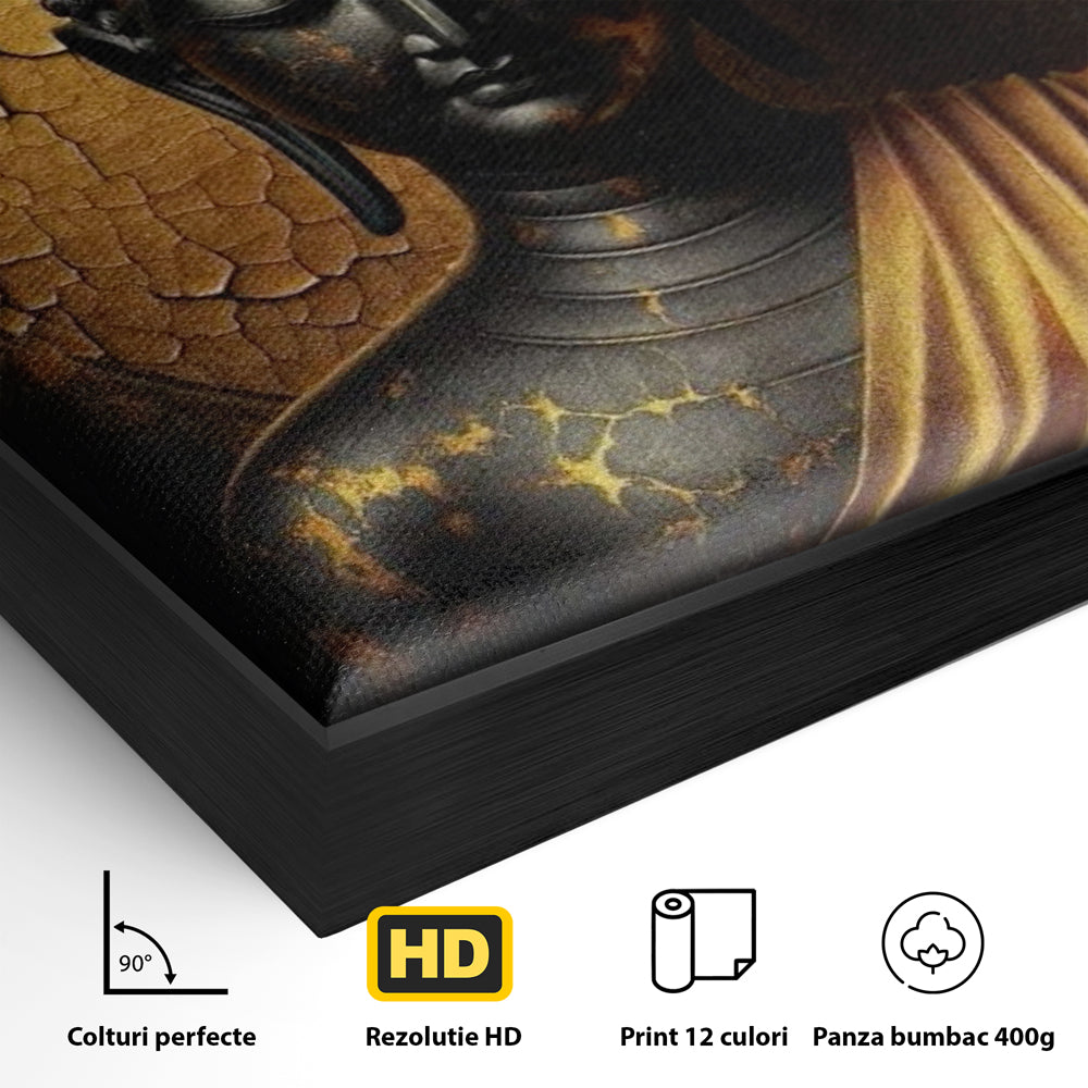 Detaliu al suprafetei: tablou canvas cu portret buddha, in rama de aluminiu negru