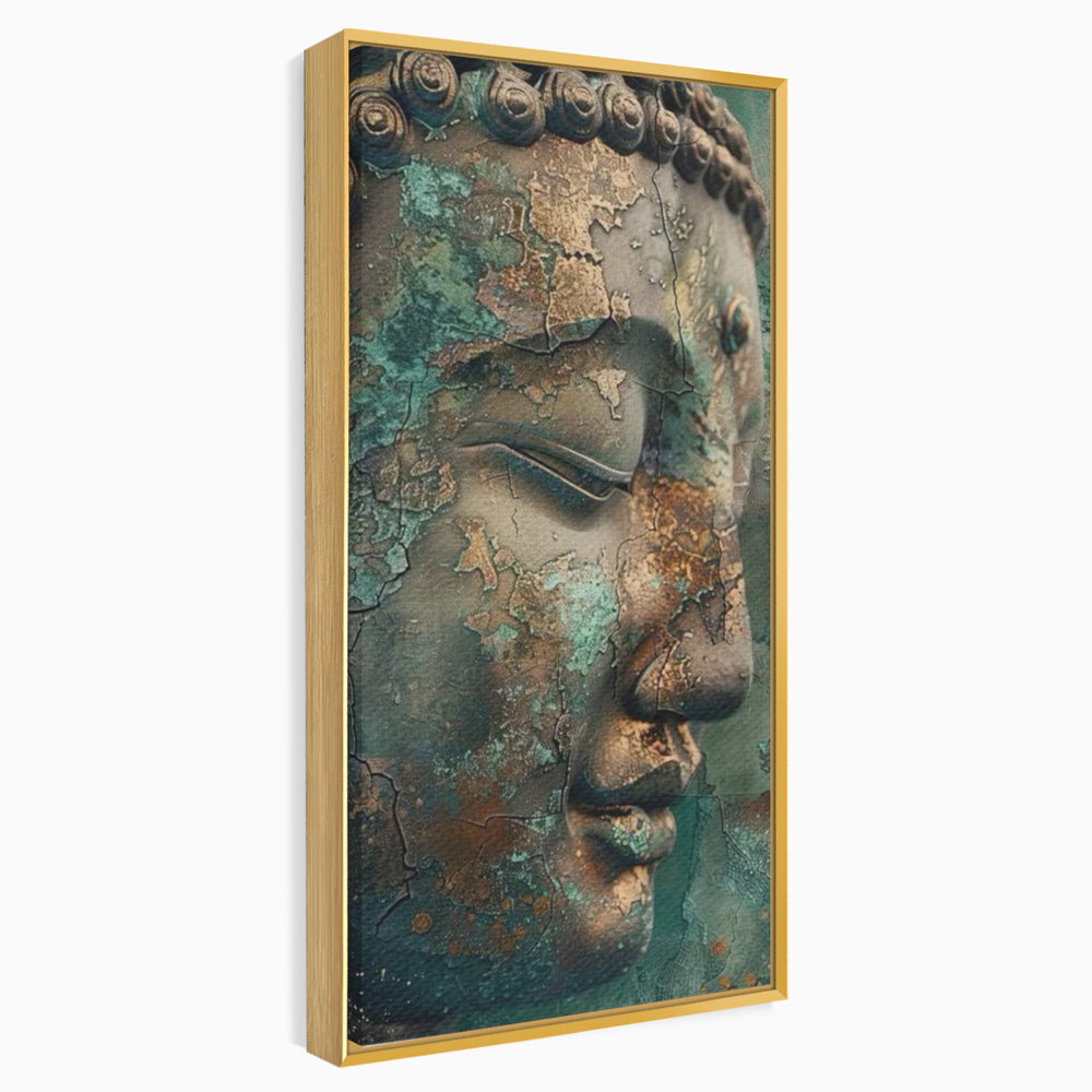 Tablou canvas cu tablou canvas cu profil de buddha, in rama de aluminiu auriu