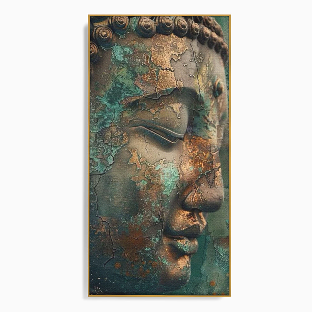 Tablou canvas cu tablou canvas cu profil de buddha, in rama de aluminiu auriu