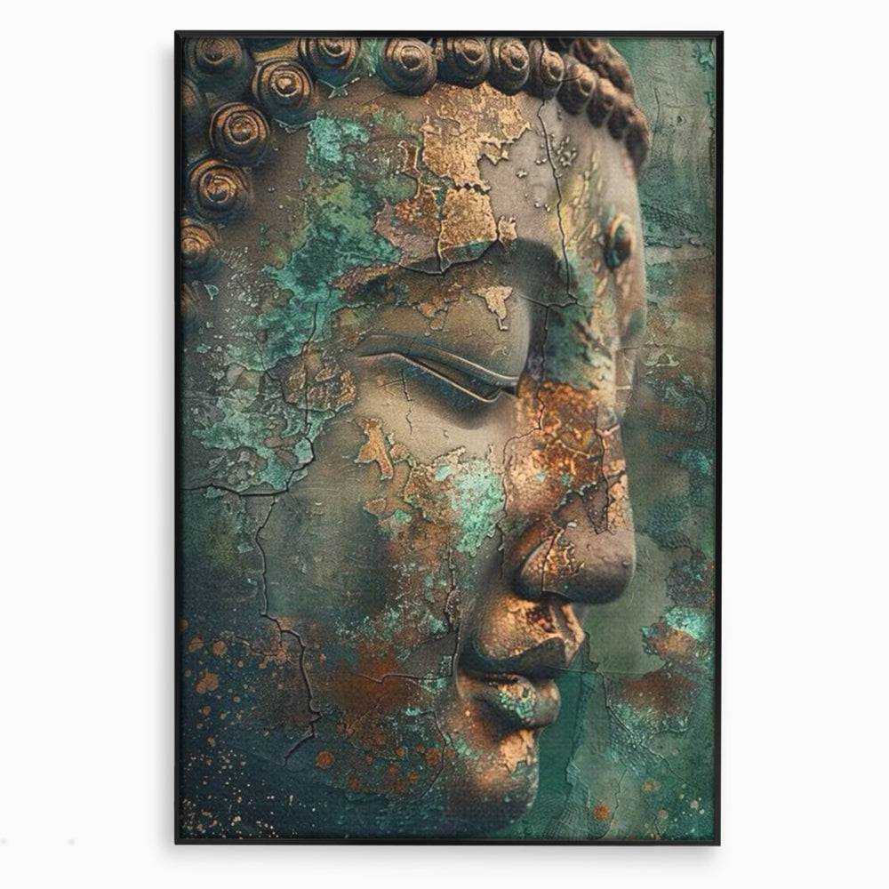 Tablou canvas cu tablou canvas cu profil de buddha, in rama de aluminiu negru