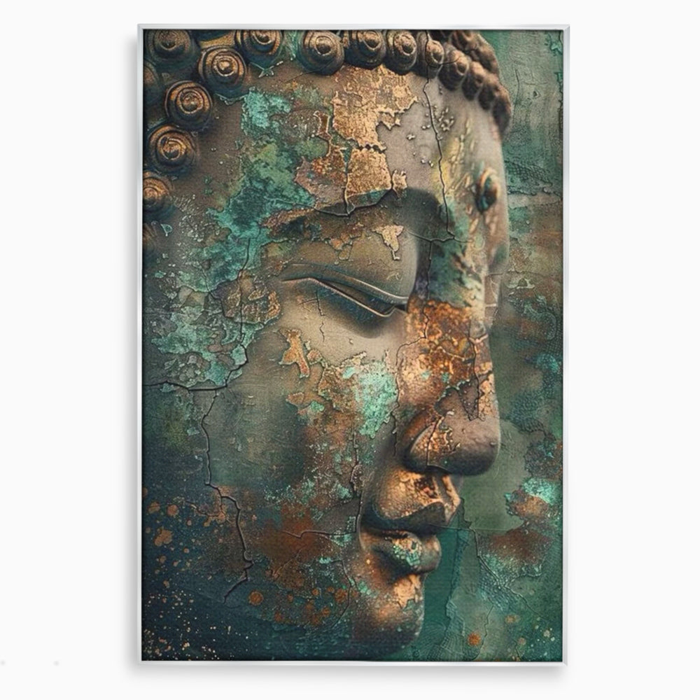 Tablou canvas cu tablou canvas cu profil de buddha, in rama de aluminiu argintiu