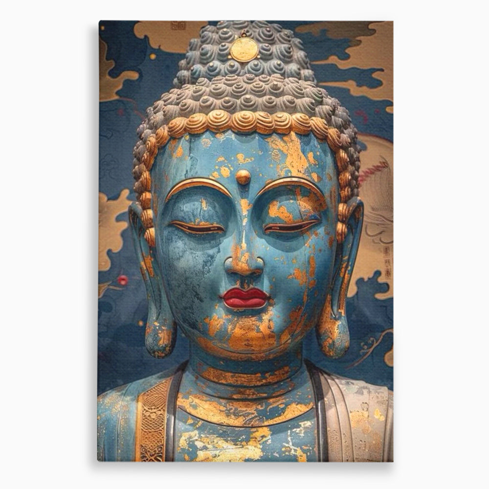 Tablou canvas cu tablou canvas cu chipul lui buddha, fara rama, pe sasiu de lemn
