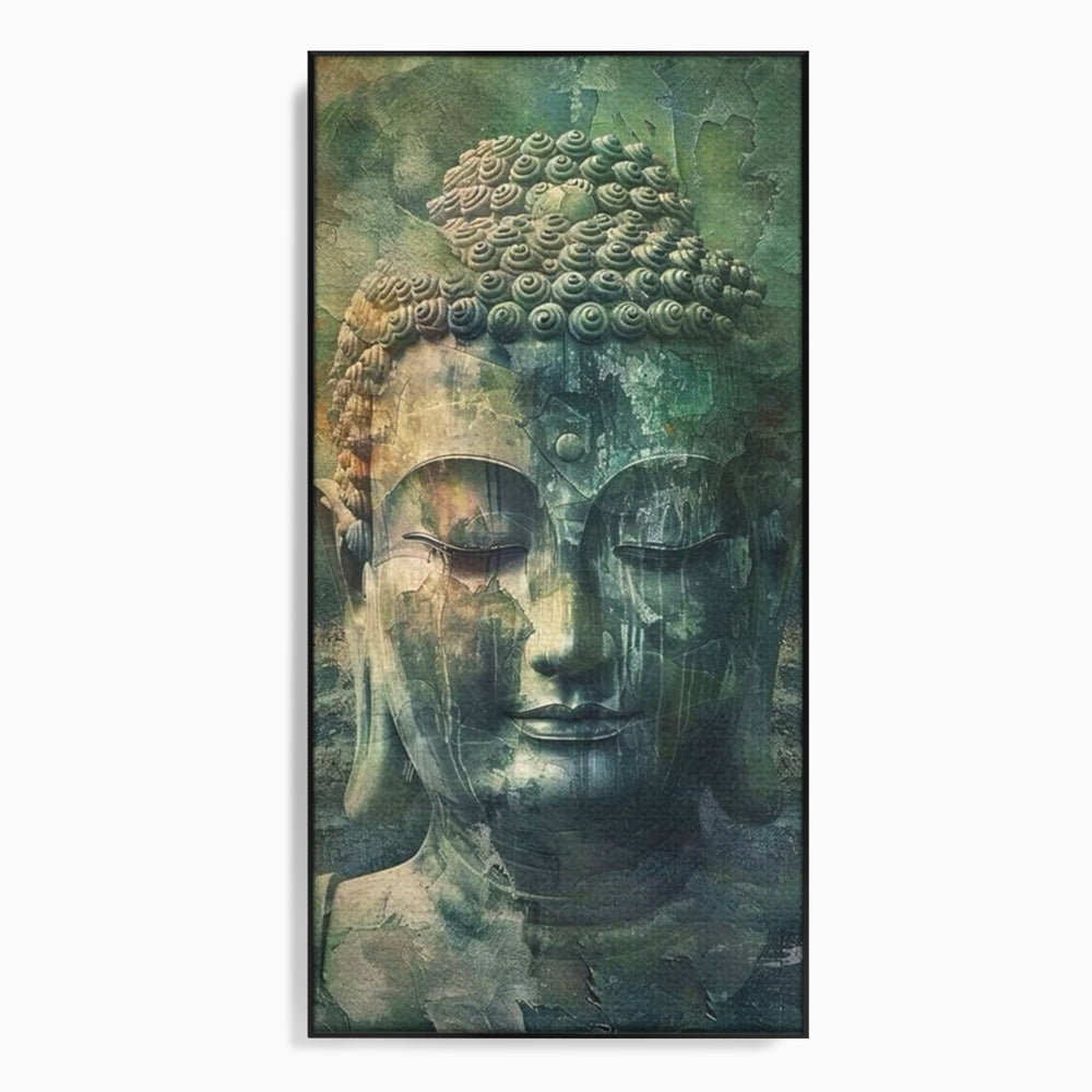 Tablou canvas cu tablou canvas cu chipul lui buddha, in rama de aluminiu negru