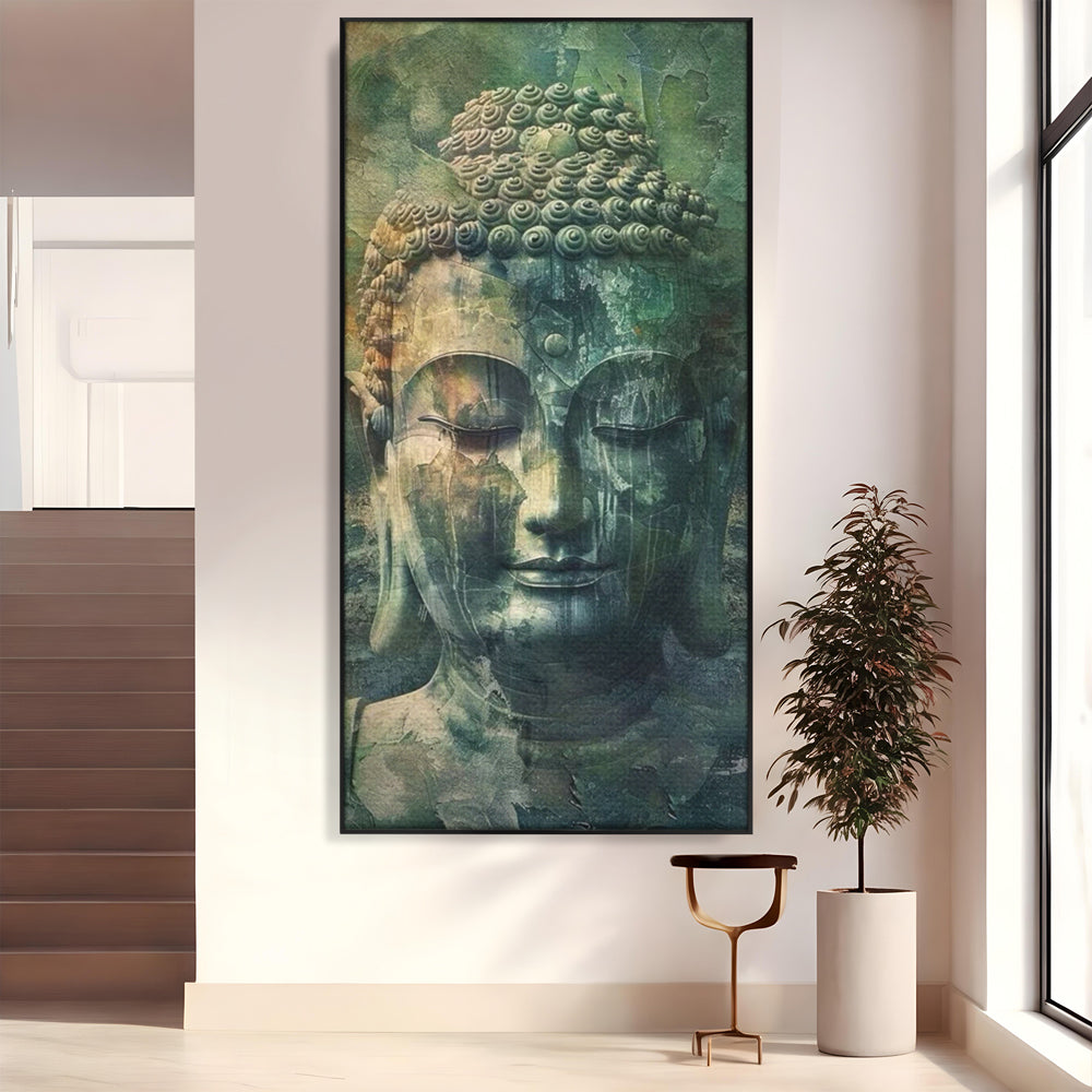 Tablou canvas cu tablou canvas cu chipul lui buddha, in rama de aluminiu negru