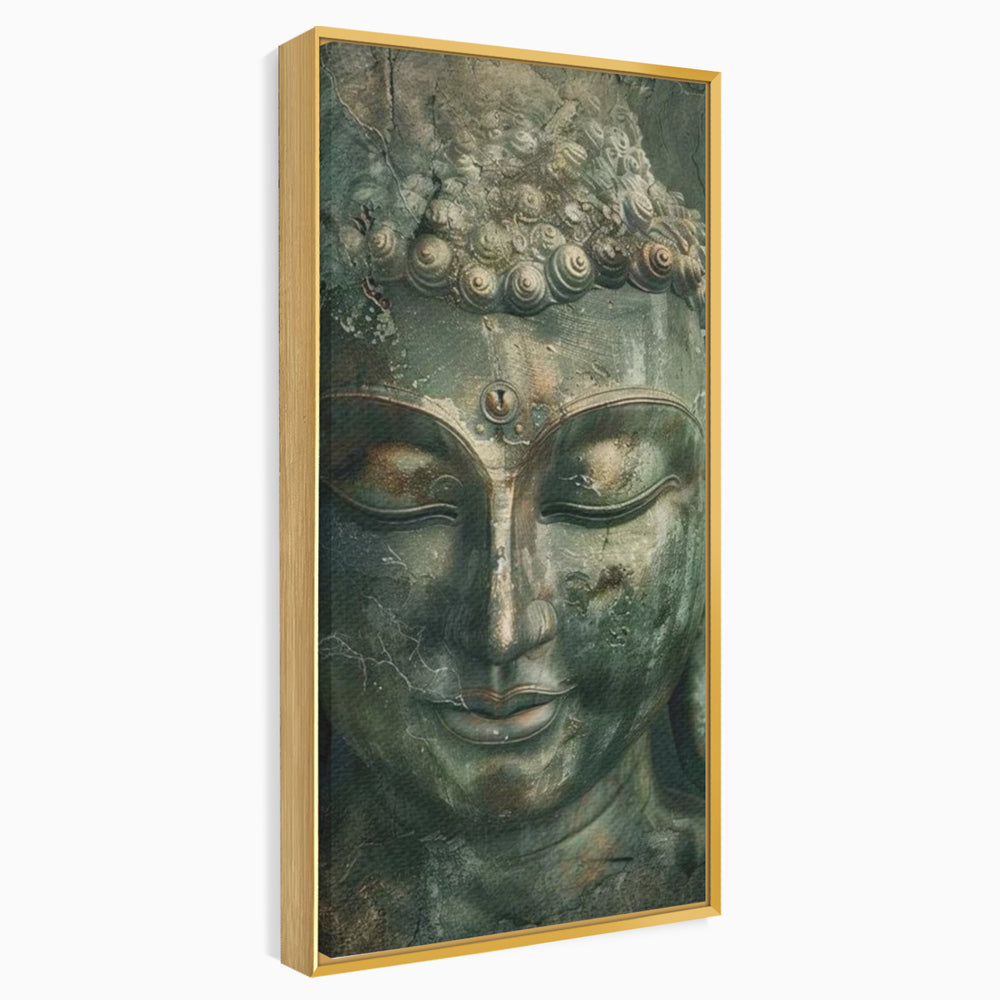Tablou canvas cu tablou canvas cu portretul lui buddha, in rama de aluminiu auriu
