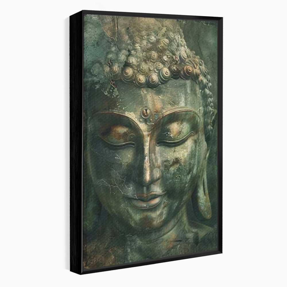 Tablou canvas cu tablou canvas cu portretul lui buddha, in rama de aluminiu negru
