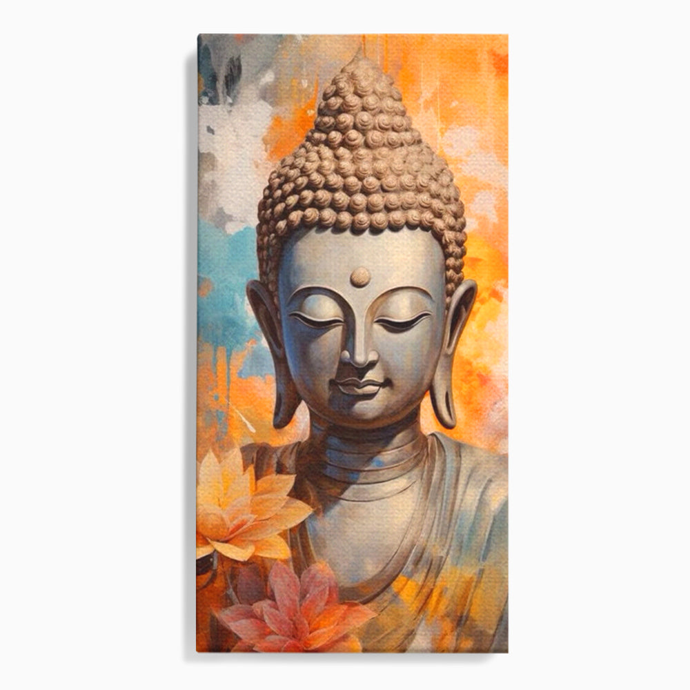 Tablou canvas cu tablou canvas cu buddha si flori de lotus, fara rama, pe sasiu de lemn