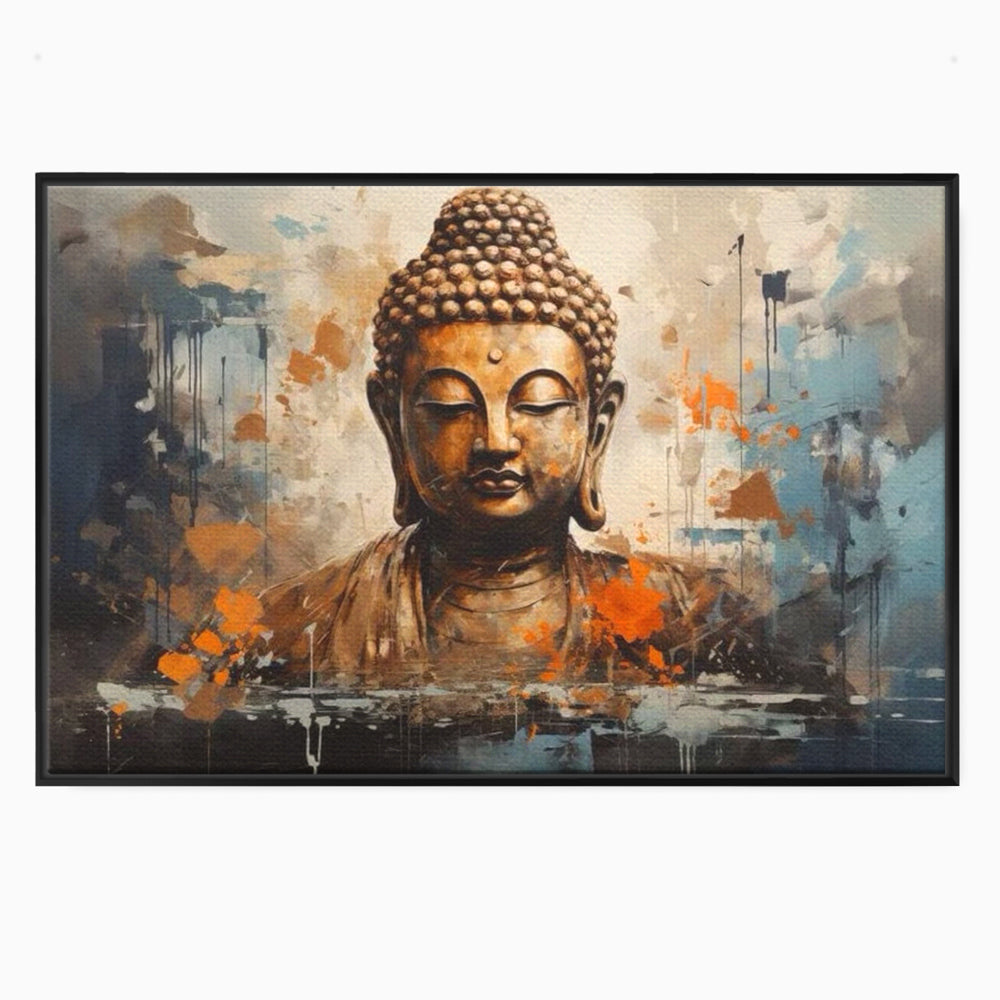 Tablou canvas cu tablou canvas cu bustul lui buddha, in rama de aluminiu negru