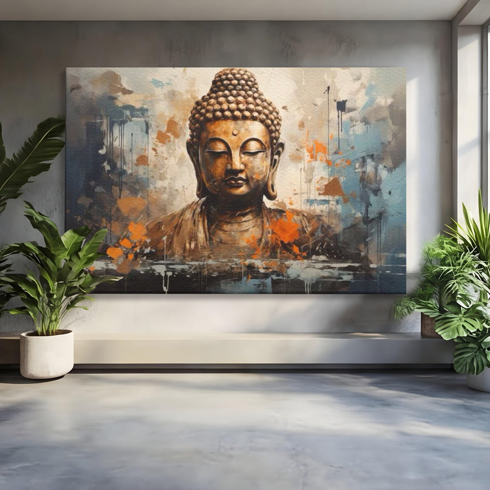 Tablou canvas cu tablou canvas cu bustul lui buddha, fara rama, pe sasiu de lemn