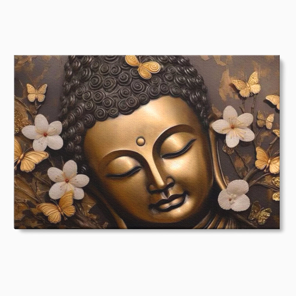 Tablou canvas cu tablou canvas cu capul lui buddha, fara rama, pe sasiu de lemn