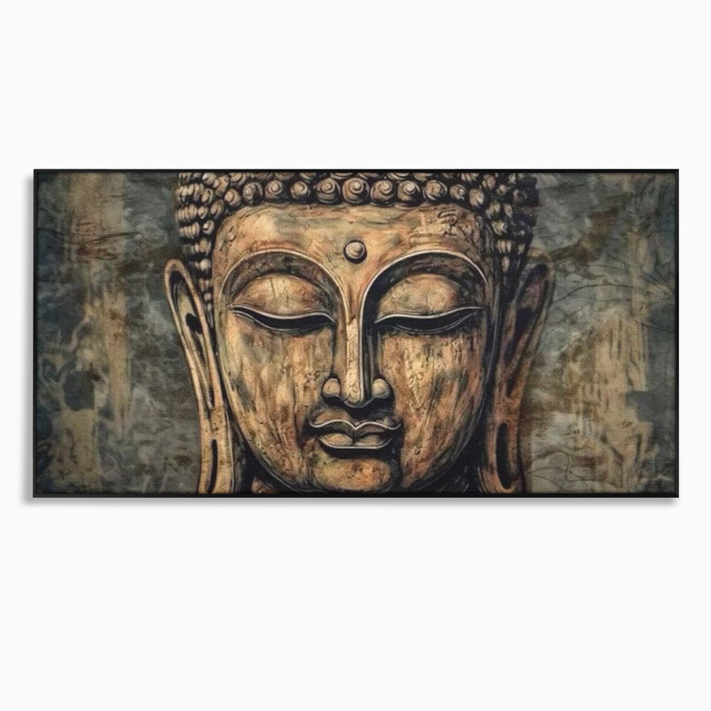 Tablou canvas cu tablou canvas cu capul lui buddha, in rama de aluminiu negru