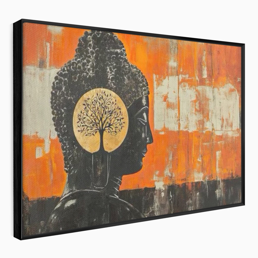 Tablou canvas cu tablou canvas cu profilul lui buddha, in rama de aluminiu negru