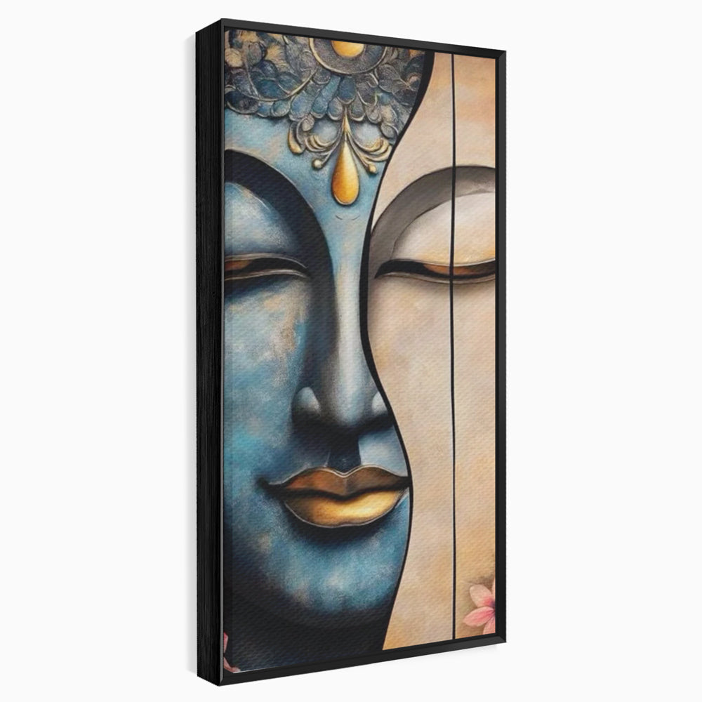 Tablou canvas cu tablou canvas cu chipul lui buddha, in rama de aluminiu negru