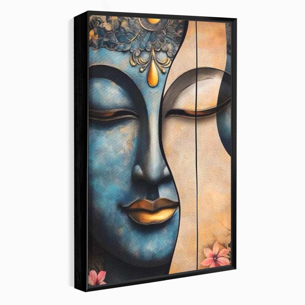 Tablou canvas cu tablou canvas cu chipul lui buddha, in rama de aluminiu negru