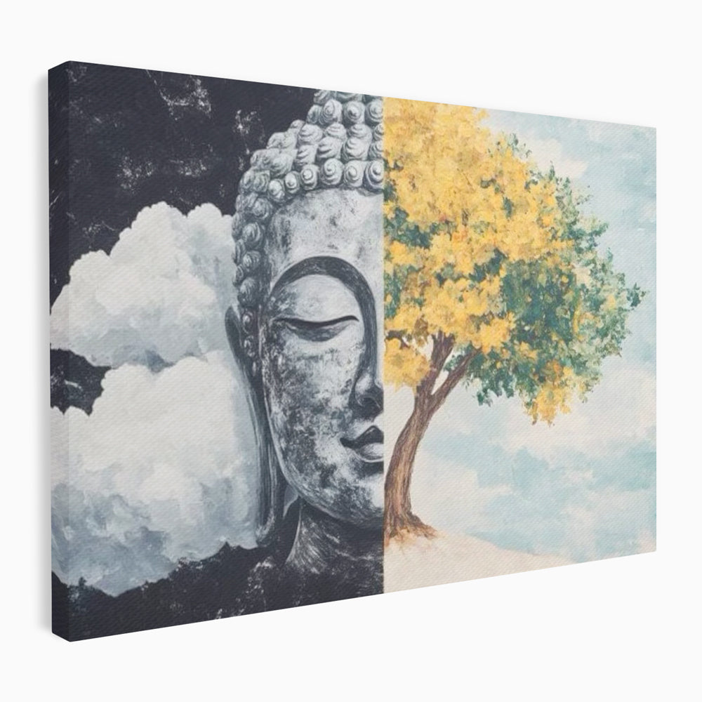 Tablou canvas cu tablou canvas cu buddha si copac, fara rama, pe sasiu de lemn